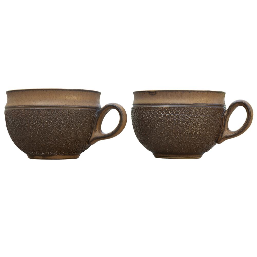 Vintage Denby Cotswold Stoneware Teacups - Set of 2 | 1970s Brown Rustic England
